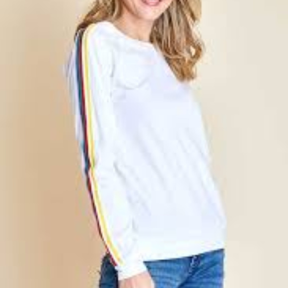 RD Style Long Sleeve White Tee w/Multi Stripes NWT - Picture 3 of 4